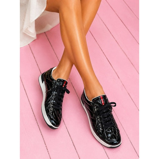 Prada Black Patent Leather Low-Top Sneakers Women's US 10 EU 41