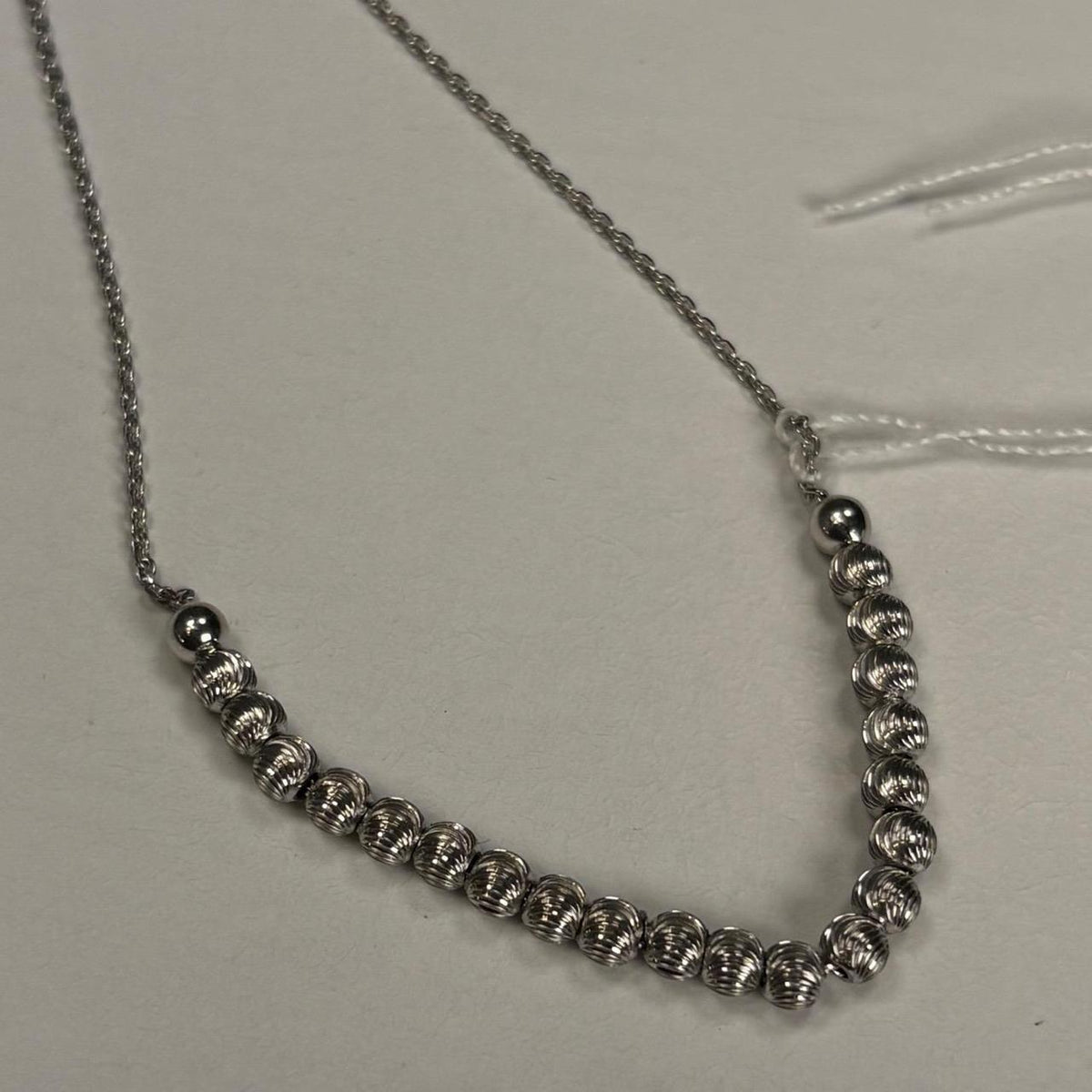 Silver Tone Adjustable Beaded Necklace Ball Chain Bolo Clasp