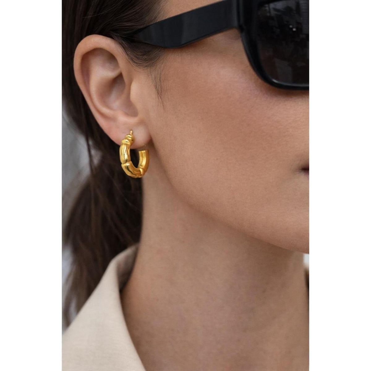 Vintage Givenchy Bamboo Hoop Earrings Gold Tone One Size