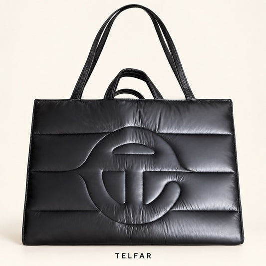 Telfar Large Puff Shopping Bag Black Quilted Tote